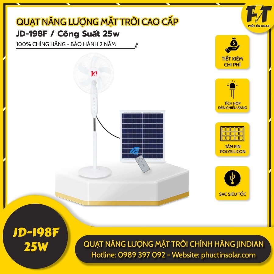 Quạt năng lượng mặt trời cao cấp Jindian JD-198F